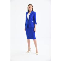 Sleeve Detailed Skirt Suit Saks Blue