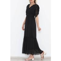 Gathered Sleeves Chiffon Dress Black - 5176.1322.