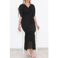 Gathered Sleeves Chiffon Dress Black - 5176.1322.