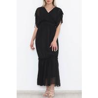 Gathered Sleeves Chiffon Dress Black - 5176.1322.