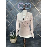 Shirred Sleeve Blazer Jacket Beige