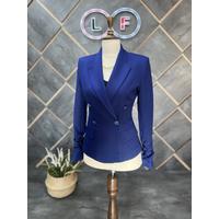 Shirred Sleeve Blazer Jacket Navy Blue