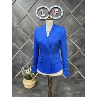 Shirred Sleeve Blazer Jacket Saks Blue