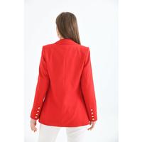 Button Sleeve Blazer Jacket Red