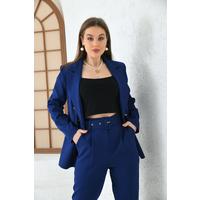 Buttoned Sleeve Blazer Jacket Navy Blue