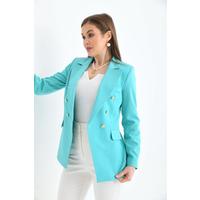 Buttoned Sleeve Blazer Jacket Turquoise