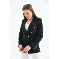 Buttoned Sleeve Blazer Jacket Black