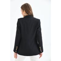 Buttoned Sleeve Blazer Jacket Black