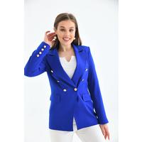 Buttoned Sleeve Blazer Jacket Saks Blue