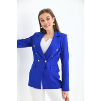 Buttoned Sleeve Blazer Jacket Saks Blue