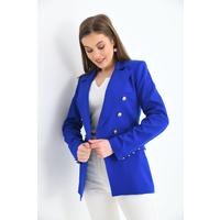 Buttoned Sleeve Blazer Jacket Saks Blue