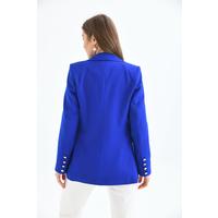 Buttoned Sleeve Blazer Jacket Saks Blue