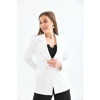 Button Sleeve Blazer Jacket White