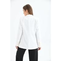 Button Sleeve Blazer Jacket White