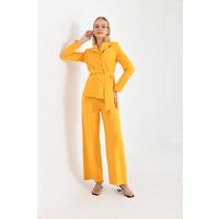 Belted 3 Button Suit Mustard Yellow