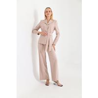 Belted 3 Button Suit Beige