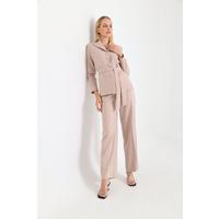 Belted 3 Button Suit Beige