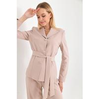 Belted 3 Button Suit Beige