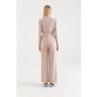 Belted 3 Button Suit Beige