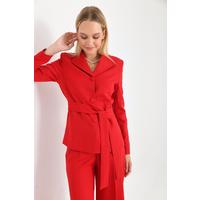 Belted 3 Button Suit Red