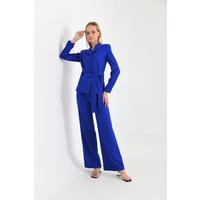 Belted 3 Button Suit Saks Blue