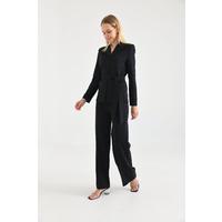 Belted 3 Button Suit Black