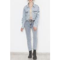 Laser Crop Denim Jacket Ice Blue - 474501.1406.