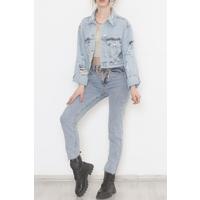 Laser Crop Denim Jacket Ice Blue - 474501.1406.