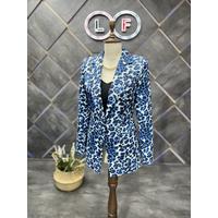 Leopard Pattern Blazer Jacket Blue