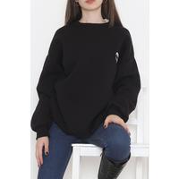 Nakışlı Oversize Sweat Siyah - 12361.1562.