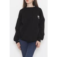 Nakışlı Oversize Sweat Siyah - 12361.1562.