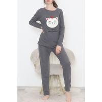 Embroidered Corduroy Pajama Set Anthracite - 12519.1048.