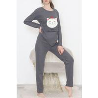 Embroidered Corduroy Pajama Set Anthracite - 12519.1048.