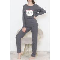 Embroidered Corduroy Pajama Set Anthracite - 12519.1048.