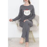 Embroidered Corduroy Pajama Set Anthracite - 12519.1048.