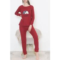 Embroidered Corduroy Pajama Set Claret Red - 12519.1048.