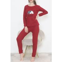 Embroidered Corduroy Pajama Set Claret Red - 12519.1048.