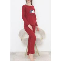 Embroidered Corduroy Pajama Set Claret Red - 12519.1048.