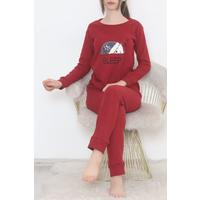 Embroidered Corduroy Pajama Set Claret Red - 12519.1048.