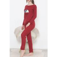 Embroidered Corduroy Pajama Set Claret Red - 12519.1048.