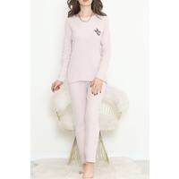 Nakışlı Fitilli Pijama Takımı Açıkpudra - 12519.1048.