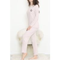 Nakışlı Fitilli Pijama Takımı Açıkpudra - 12519.1048.