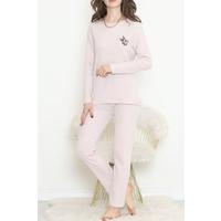 Nakışlı Fitilli Pijama Takımı Açıkpudra - 12519.1048.