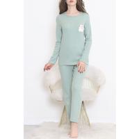 Nakışlı Fitilli Pijama Takımı Mintbeyaz - 12519.1048.