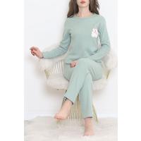 Nakışlı Fitilli Pijama Takımı Mintbeyaz - 12519.1048.