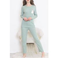 Nakışlı Fitilli Pijama Takımı Mintbeyaz - 12519.1048.