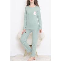 Nakışlı Fitilli Pijama Takımı Mintbeyaz - 12519.1048.