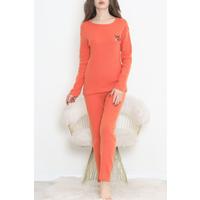 Nakışlı Fitilli Pijama Takımı Oranj - 12519.1048.