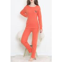 Nakışlı Fitilli Pijama Takımı Oranj - 12519.1048.