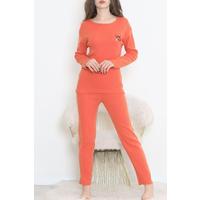 Nakışlı Fitilli Pijama Takımı Oranj - 12519.1048.